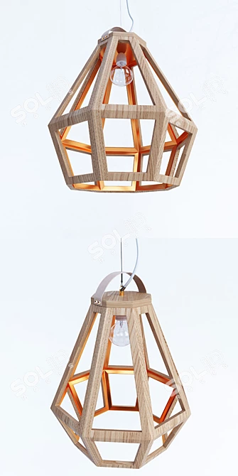 Title: ZUID Eikenhouten Koperen Geometrische Lamp 3D model image 2