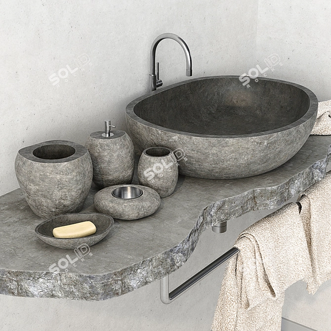 Elegant Stone Washbasin with Multiple Textures 3D model image 1