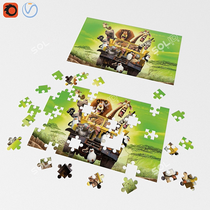 Versatile Textured Puzzle Trio 3D model image 1