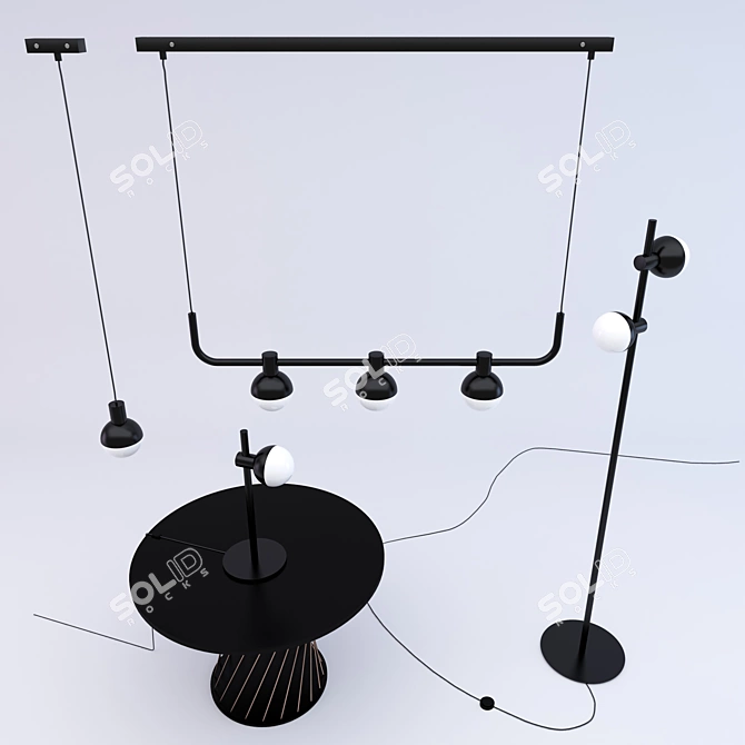 Elegant Black Fabian Chandelier 3D model image 3