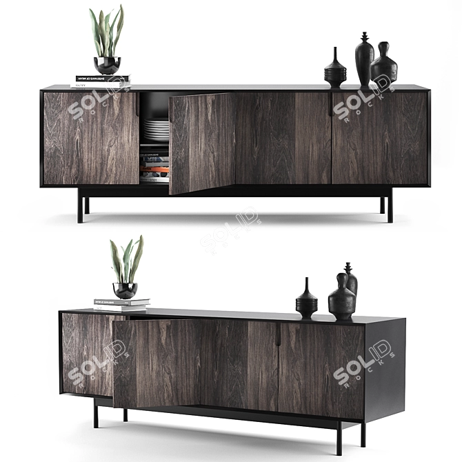 Industrial Steel Kings Credenza: Stylish Birch & Walnut Design! 3D model image 1