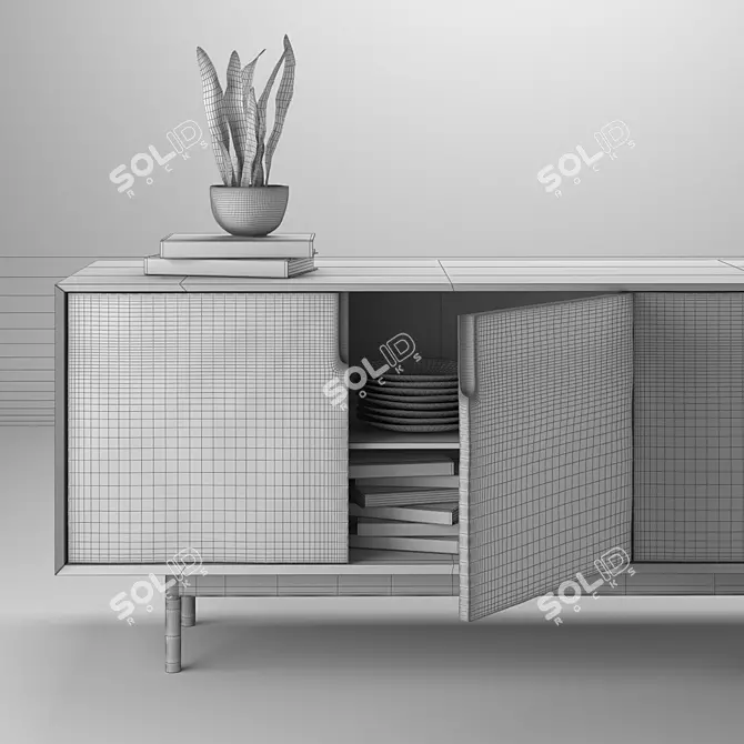 Industrial Steel Kings Credenza: Stylish Birch & Walnut Design! 3D model image 2