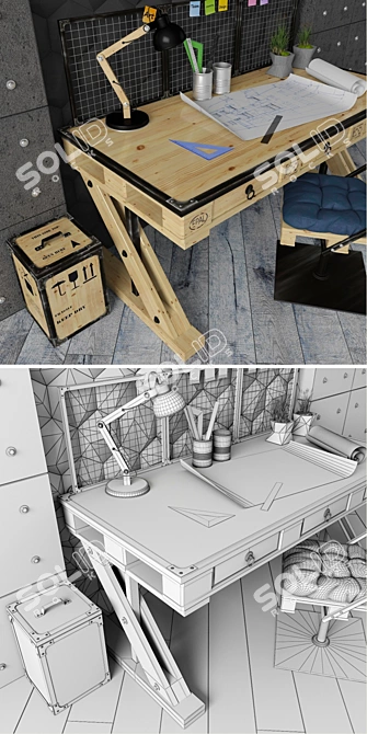 Industrial Pallet Workspace 3D model image 2