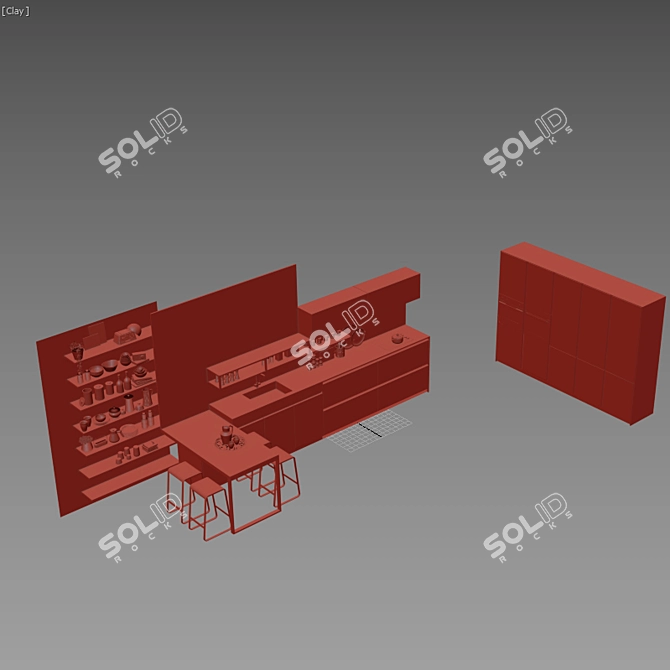 Sleek Harmony-T16 Kitchen 3D model image 3