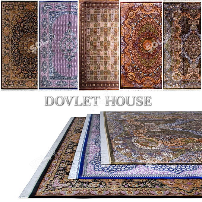 Luxury Silk Carpets Set (5 Pieces) 3D model image 1