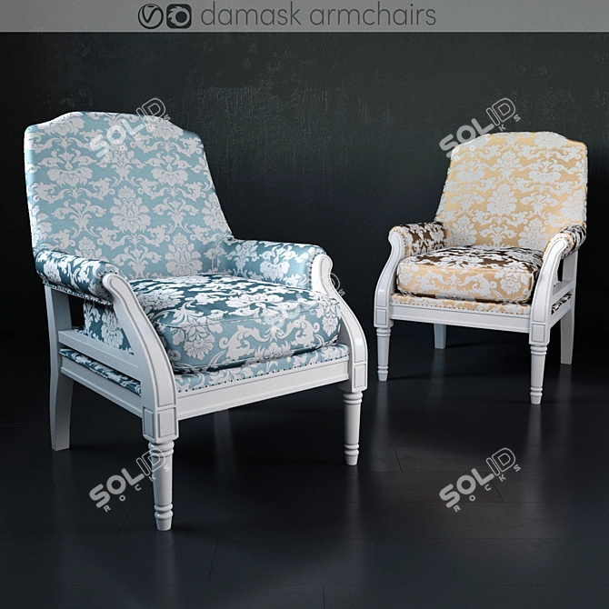 Elegant Damask Armchair: French Design 3D model image 1