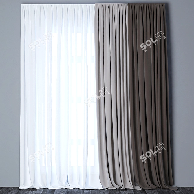 Elegant Floral Printed Curtain 3D model image 1