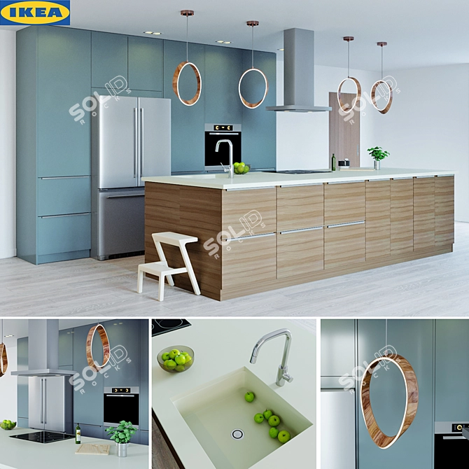 Modern Kitchen Set: IKEA 2017, with Nutid Fridge 3D model image 1