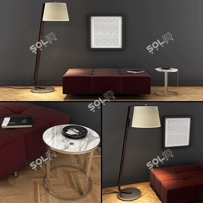 Cozy Ottoman Set: Burgundy, Leather, Inox 3D model image 1