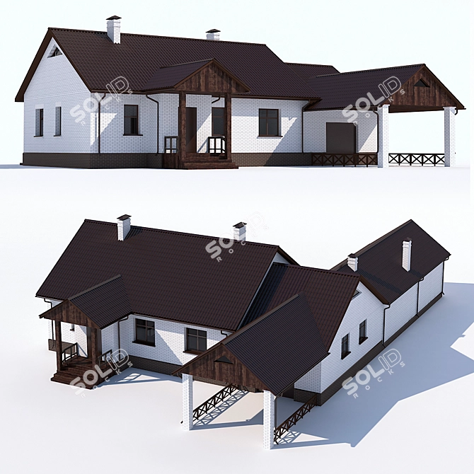 Elegant Single-Story with Garage & Veranda 3D model image 1