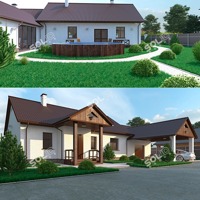 Elegant Single-Story with Garage & Veranda 3D model image 2