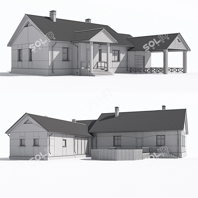Elegant Single-Story with Garage & Veranda 3D model image 3
