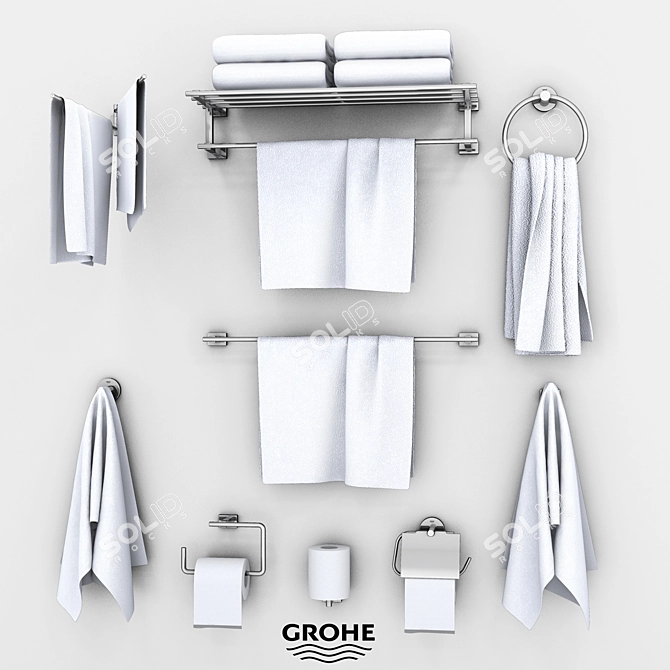 Elegant Chrome Bath Set 3D model image 2