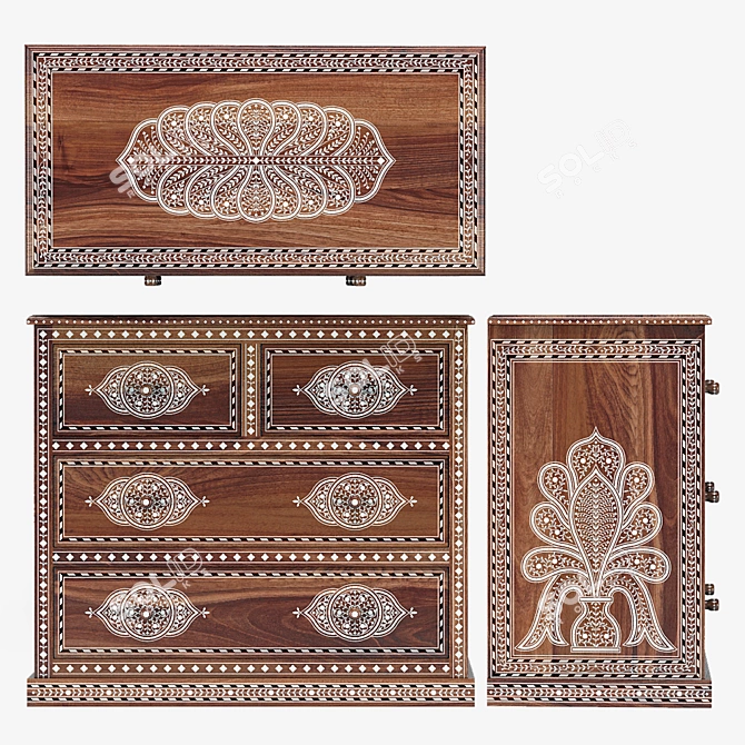 Exquisite Noor Bone Inlay Chest 3D model image 2