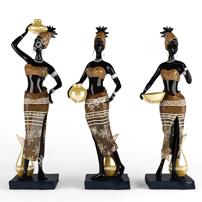 African Lady Figurine Trio 3D model image 1