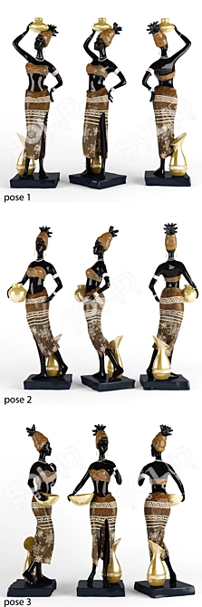 African Lady Figurine Trio 3D model image 2
