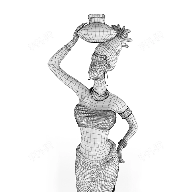 African Lady Figurine Trio 3D model image 3