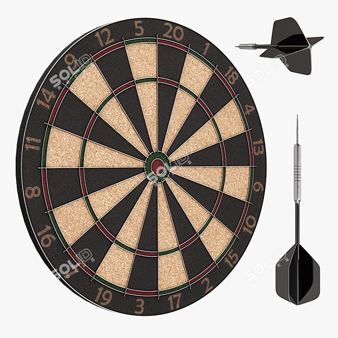 Polygons Dartboard and Darts Set 3D model image 1