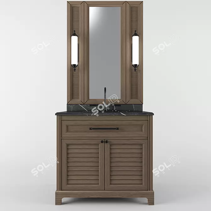 Dark Wood 90cm Bathroom Vanity 3D model image 1