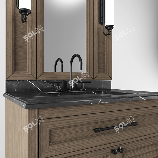 Dark Wood 90cm Bathroom Vanity 3D model image 2