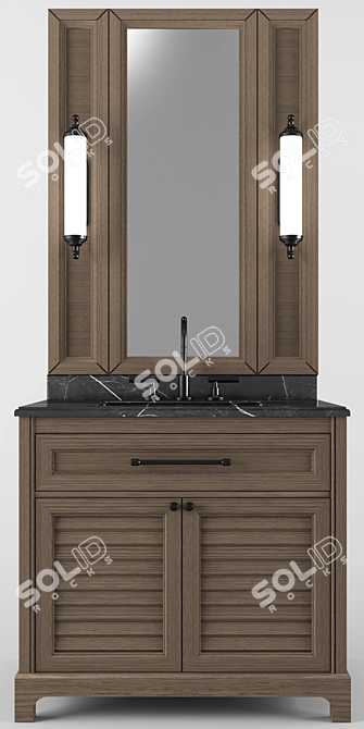 Dark Wood 90cm Bathroom Vanity 3D model image 3