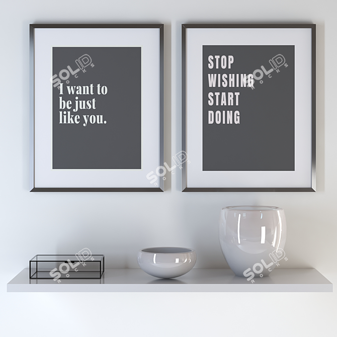 Decorative Shelf Set with Poster Frames 3D model image 1