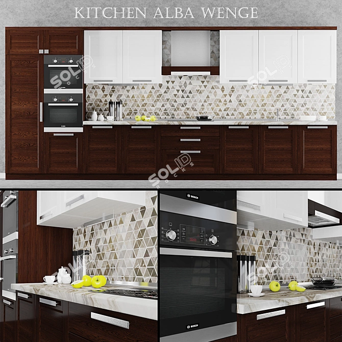 Alba Wenge Kitchen Set: Stylish, Natural Wood Design 3D model image 1