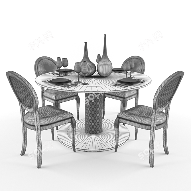 Velvet Quilted Dining Chair 3D model image 2
