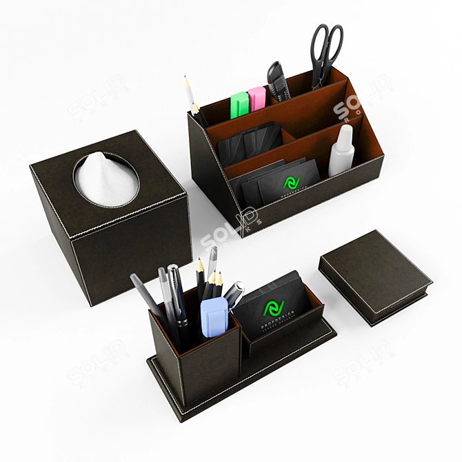 Leather Desk Organizer Set 3D model image 1