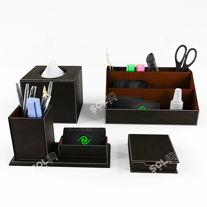 Leather Desk Organizer Set 3D model image 2
