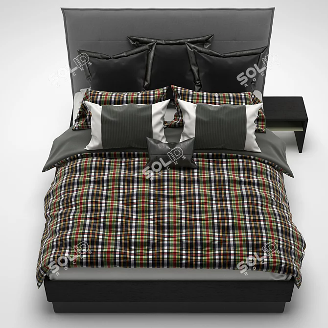 Modern Scottish Checkered Bed 3D model image 2