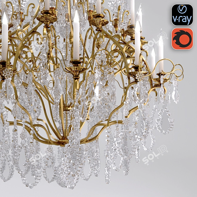 Elegant Crystal Gold Chandelier 3D model image 2