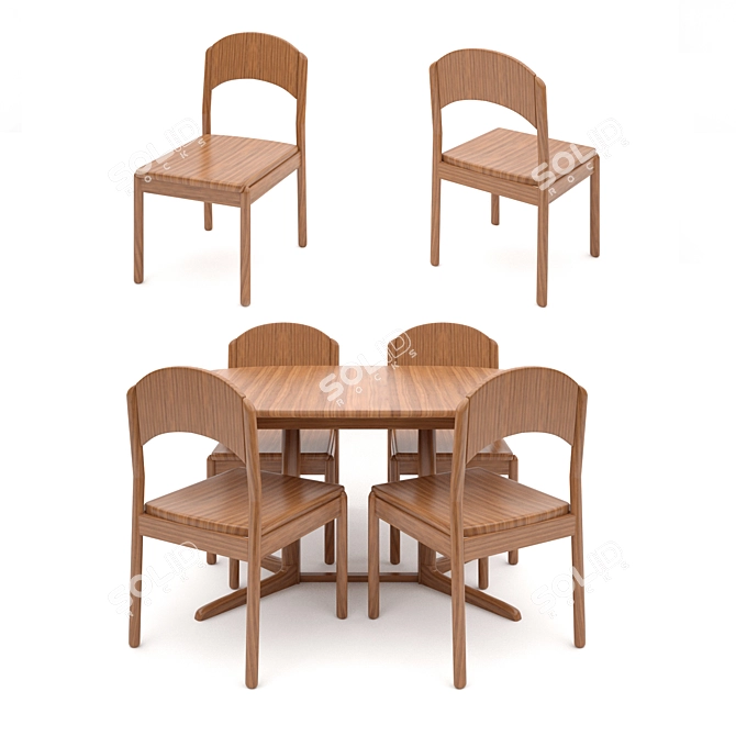 Elegant Four-Seater Wooden Dining Table 3D model image 1