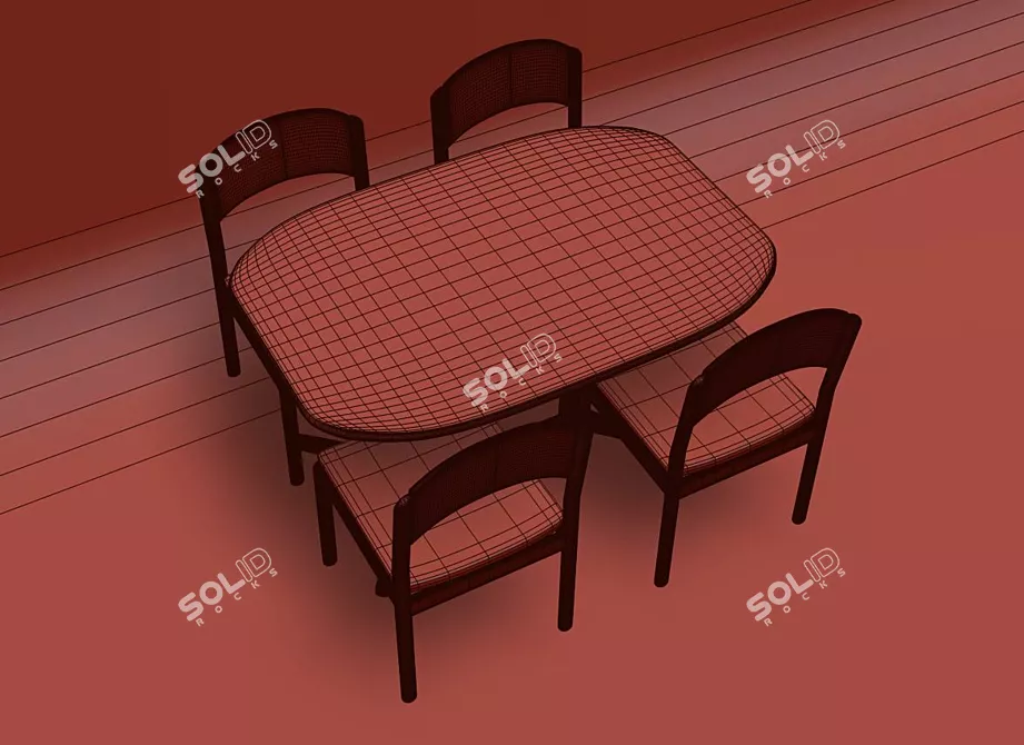 Elegant Four-Seater Wooden Dining Table 3D model image 3