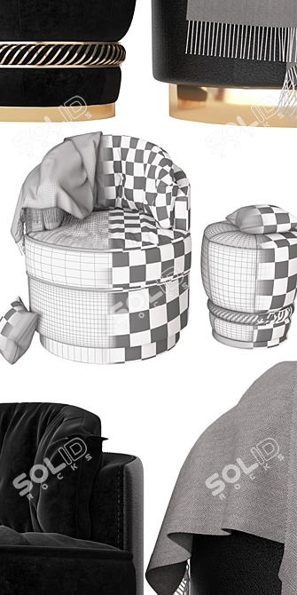 Gold & Velvet OTTO & NOIR Armchair Set 3D model image 2