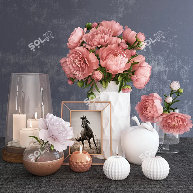 Elegant Peony Decor Set 3D model image 1