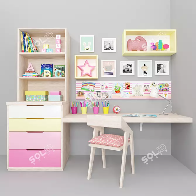 Nursery Desk Set with Decor 3D model image 1