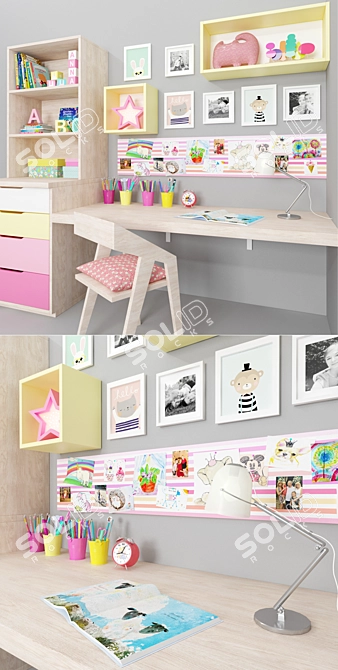 Nursery Desk Set with Decor 3D model image 2