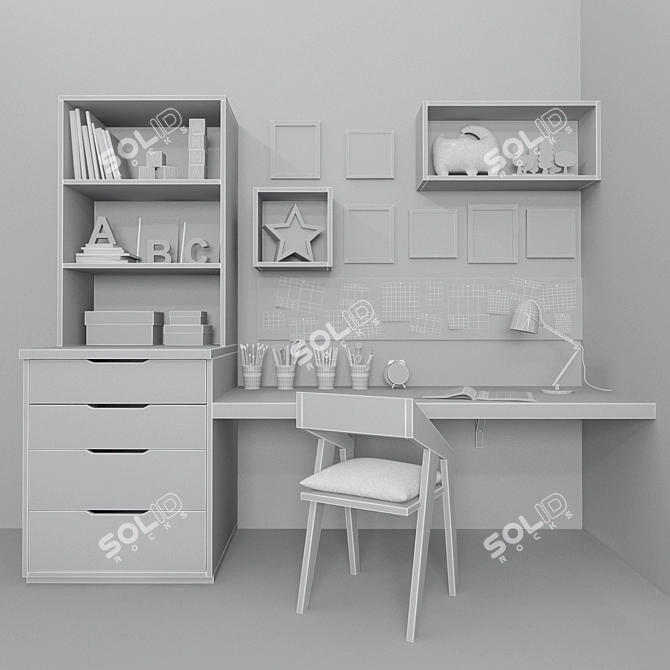 Nursery Desk Set with Decor 3D model image 3