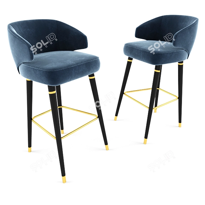 Glamorous Crescent Velvet Bar Chair 3D model image 2