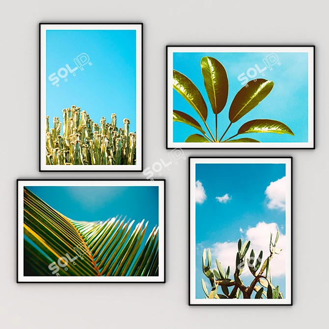 Botanical Photo Set with Modern Frames 3D model image 1