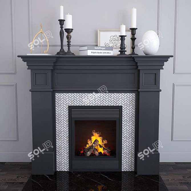 Sleek Black Edition Fireplace 3D model image 1