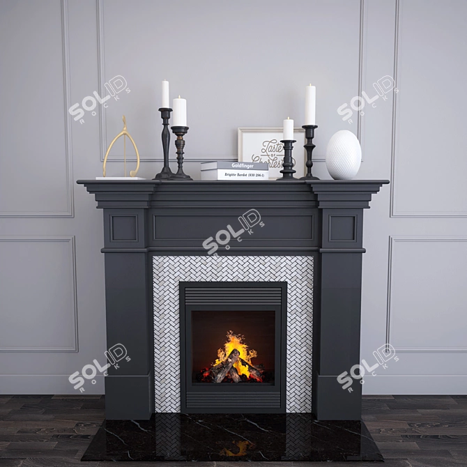 Sleek Black Edition Fireplace 3D model image 2