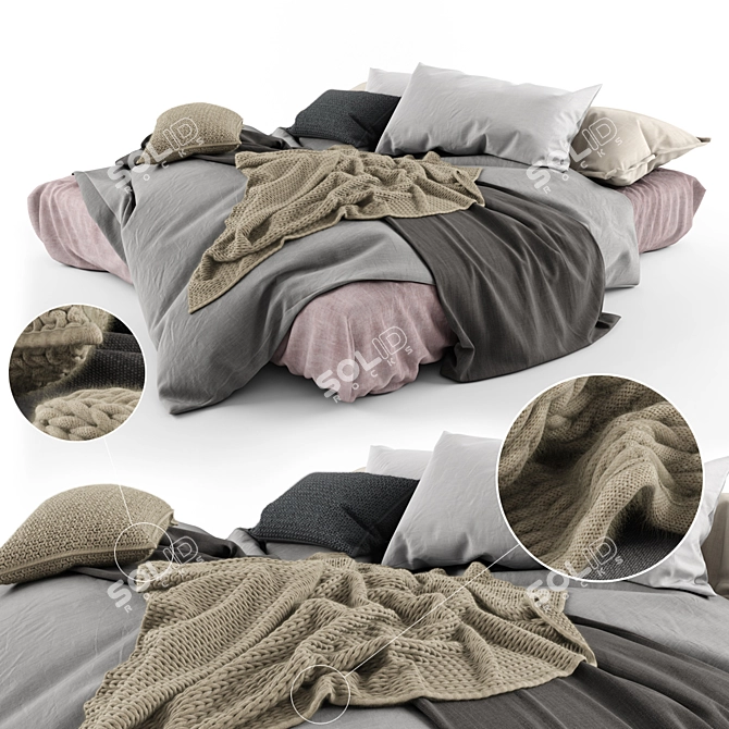 Cozy Linen Loft Bed: Knitted Throw & Vray Fur 3D model image 1