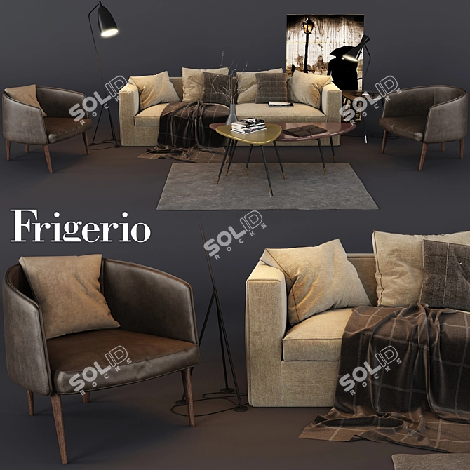 Frigerio Ottavio Sofa Set: Perfectly Coordinated Living Room Ensemble 3D model image 1