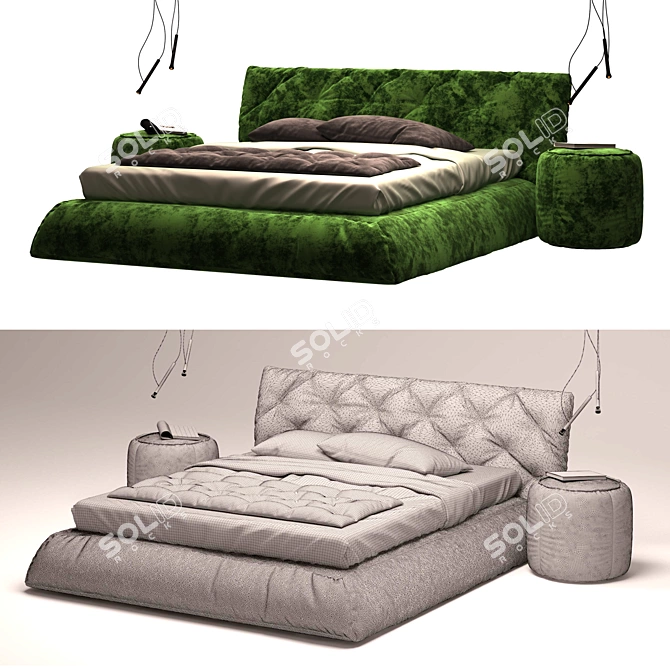 Italian Bed Set with Lighting and Ottoman 3D model image 2