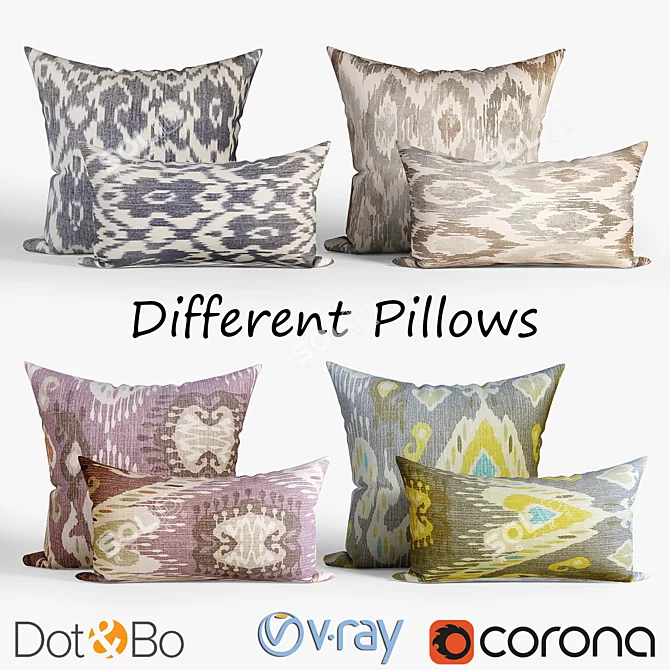 Decorative Ikat Throw Pillows 3D model image 1