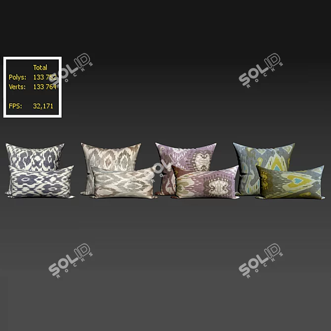 Decorative Ikat Throw Pillows 3D model image 3