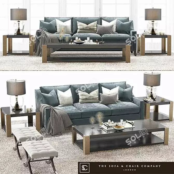 Spencer Sofa Set: Noir Coffee & Side Table, Valencia Stools & Benches, Concave Light, Luxury Tray 3D model image 1