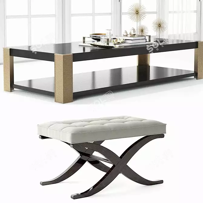 Spencer Sofa Set: Noir Coffee & Side Table, Valencia Stools & Benches, Concave Light, Luxury Tray 3D model image 3